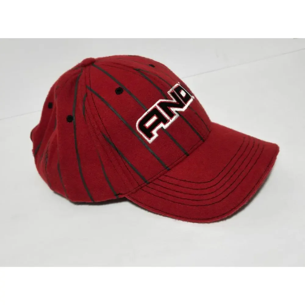 AND1 YOUTH Baseball Cap Hat Wool Blend Red Pinstripe Adjustable‎ Back NEW